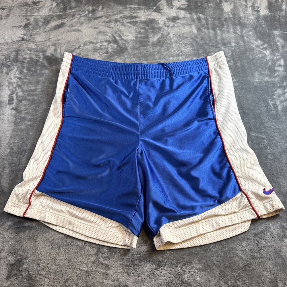 Vintage Nike Basketball Shorts Mens XL Blue Red 90s Y2K 2 Layer Shiny Mesh